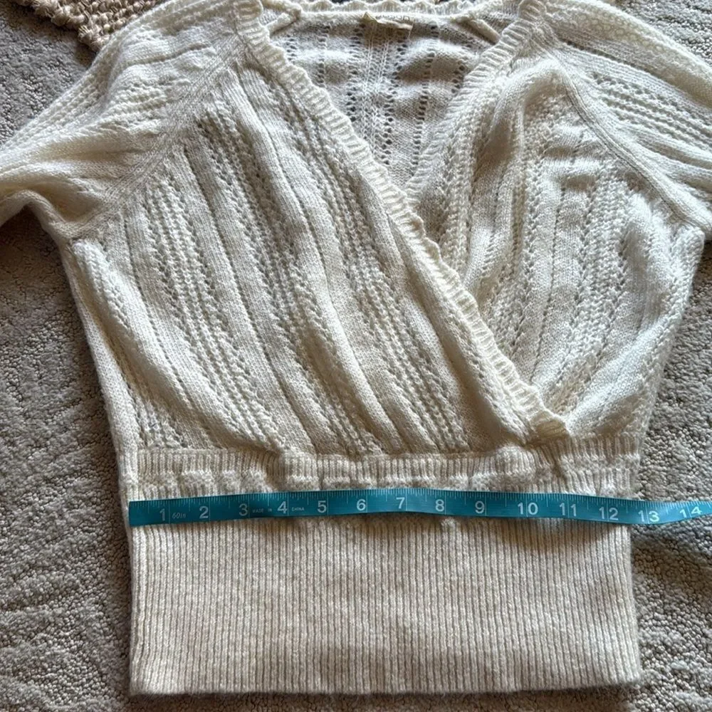 Season Ecru Sweater Knit Faux Wrap Sweater S/M